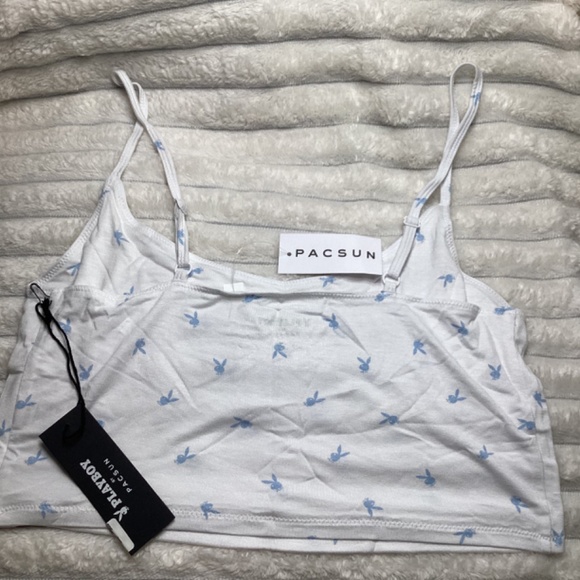 Playboy by Pacsun Bunny Dorm White Tank Top Crop - Picture 2 of 4